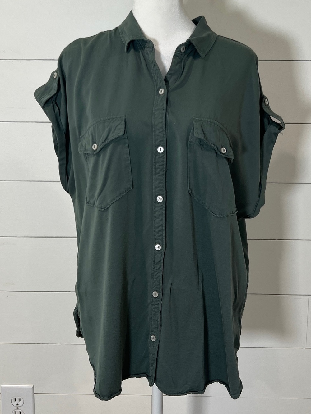 aerie Olive Green Button-Front Utility Shirt